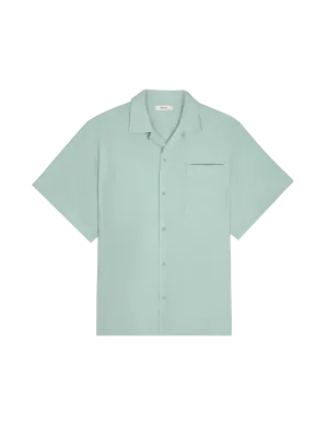Mens DNA Aloe Linen Camp Collar Shirt—eucalyptus blue