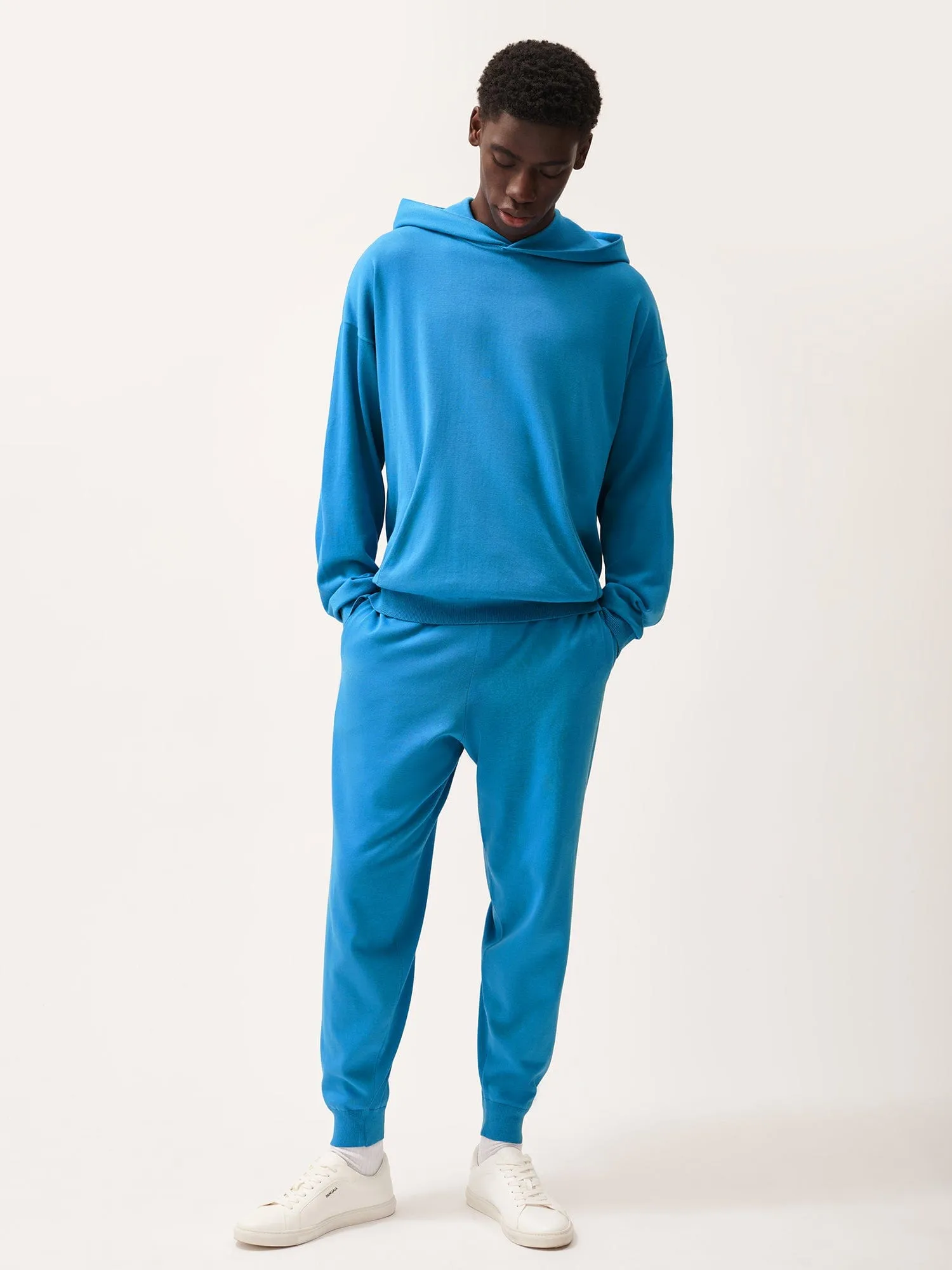 Mens DNA Knitted Hoodie—geyser blue