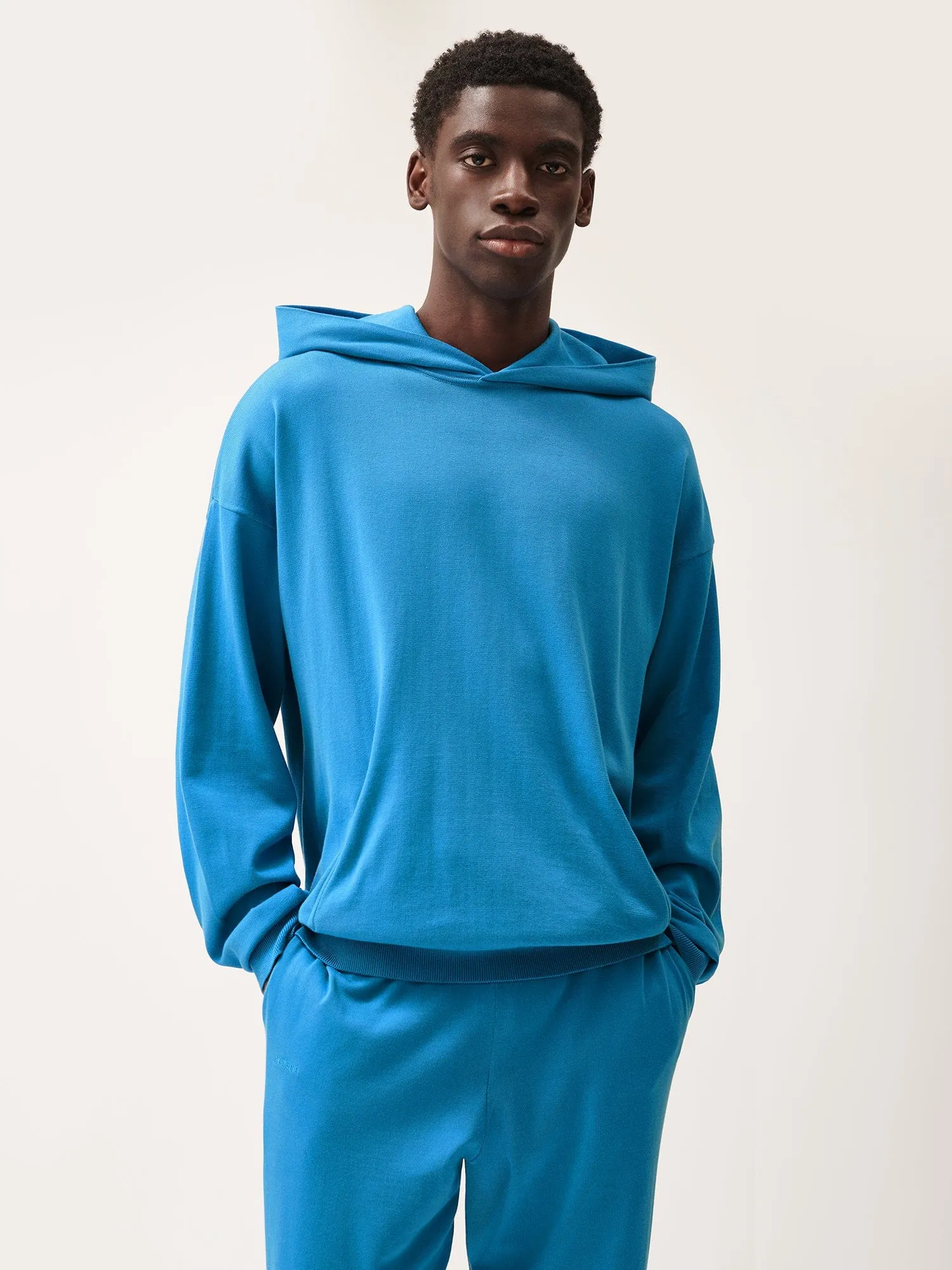 Mens DNA Knitted Hoodie—geyser blue