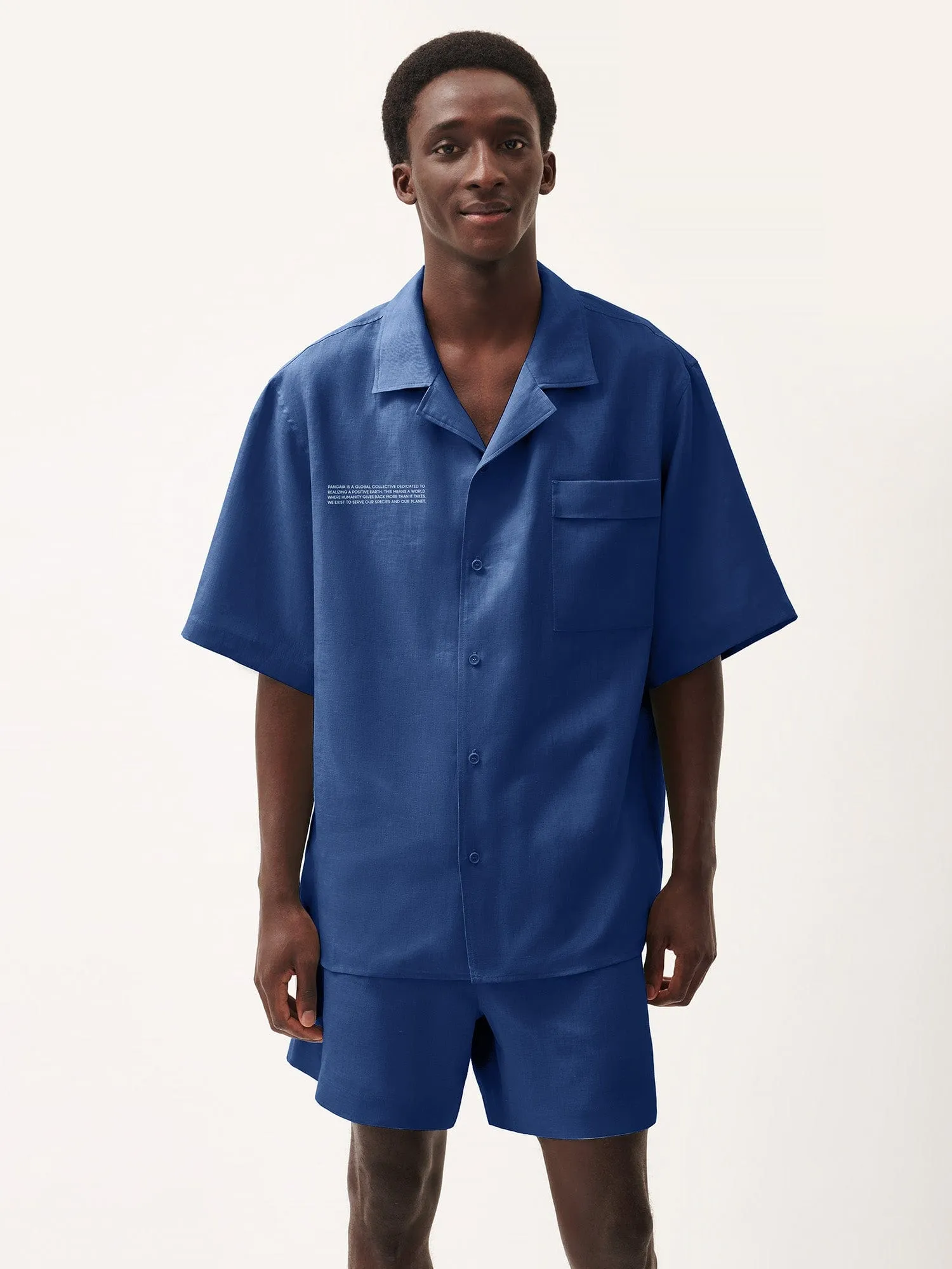 Mens DNA Linen Camp Collar Shirt—lapis blue