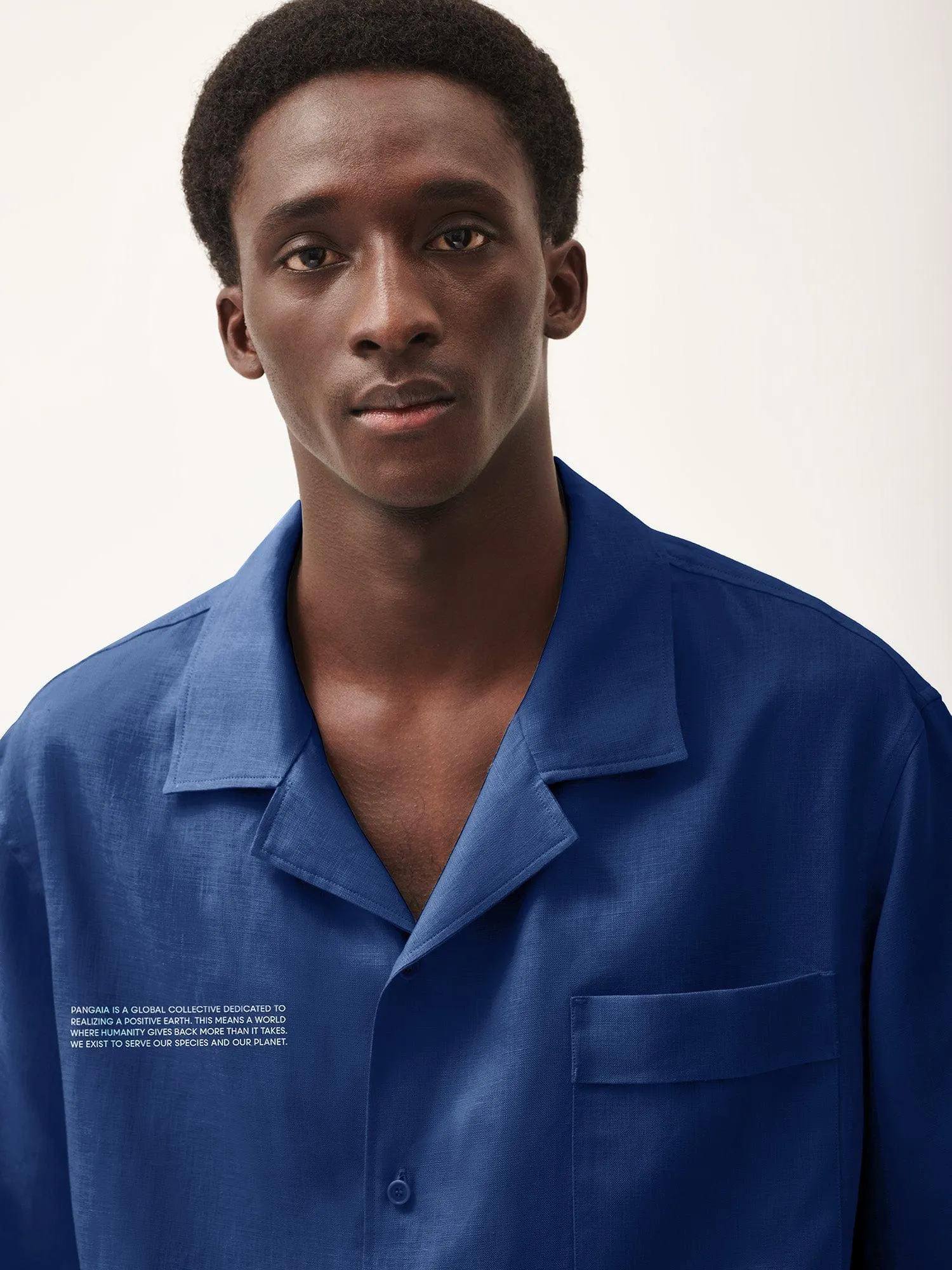 Mens DNA Linen Camp Collar Shirt—lapis blue