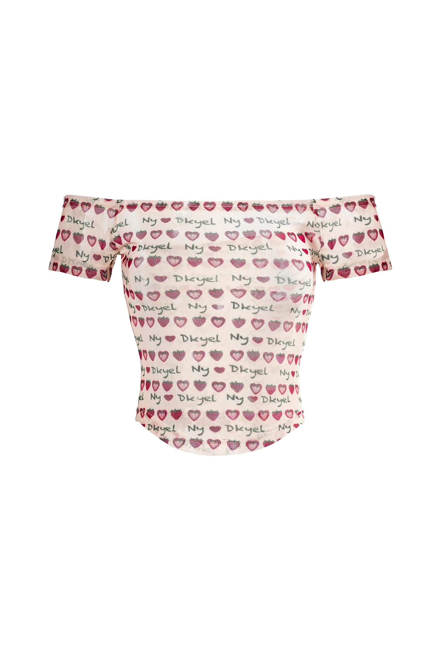 Retro Strawberry Mesh Off-Shoulder Top