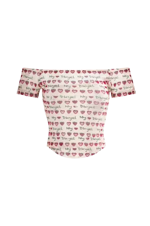 Retro Strawberry Mesh Off-Shoulder Top