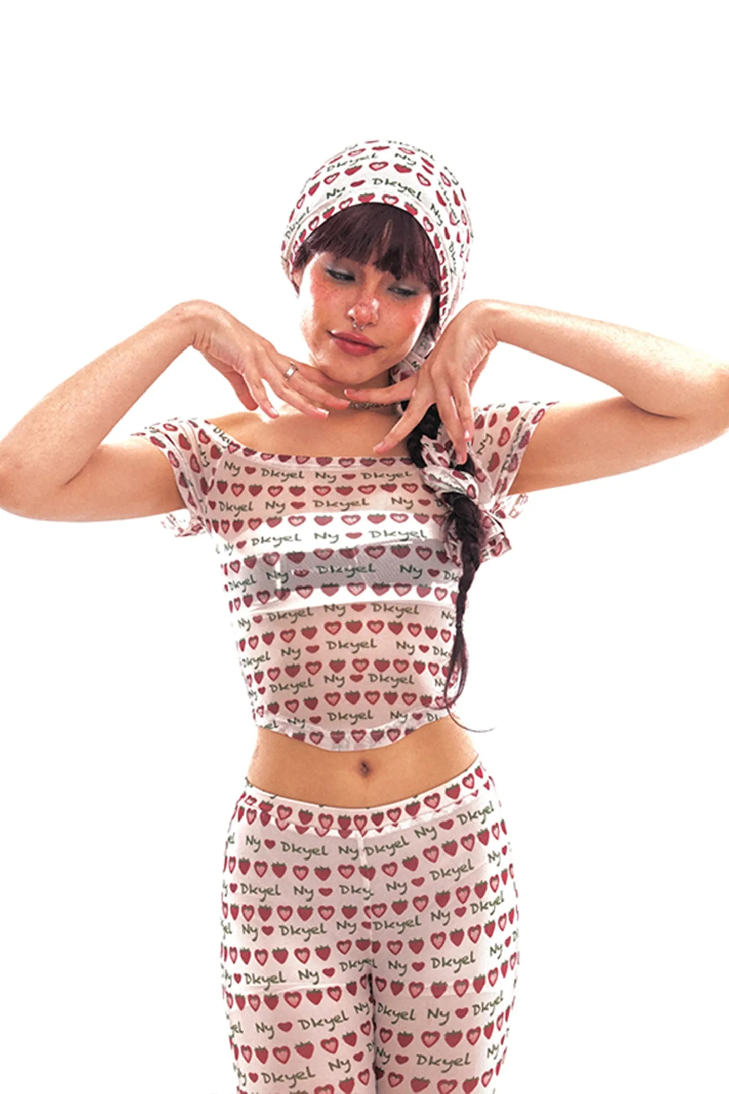 Retro Strawberry Mesh Off-Shoulder Top
