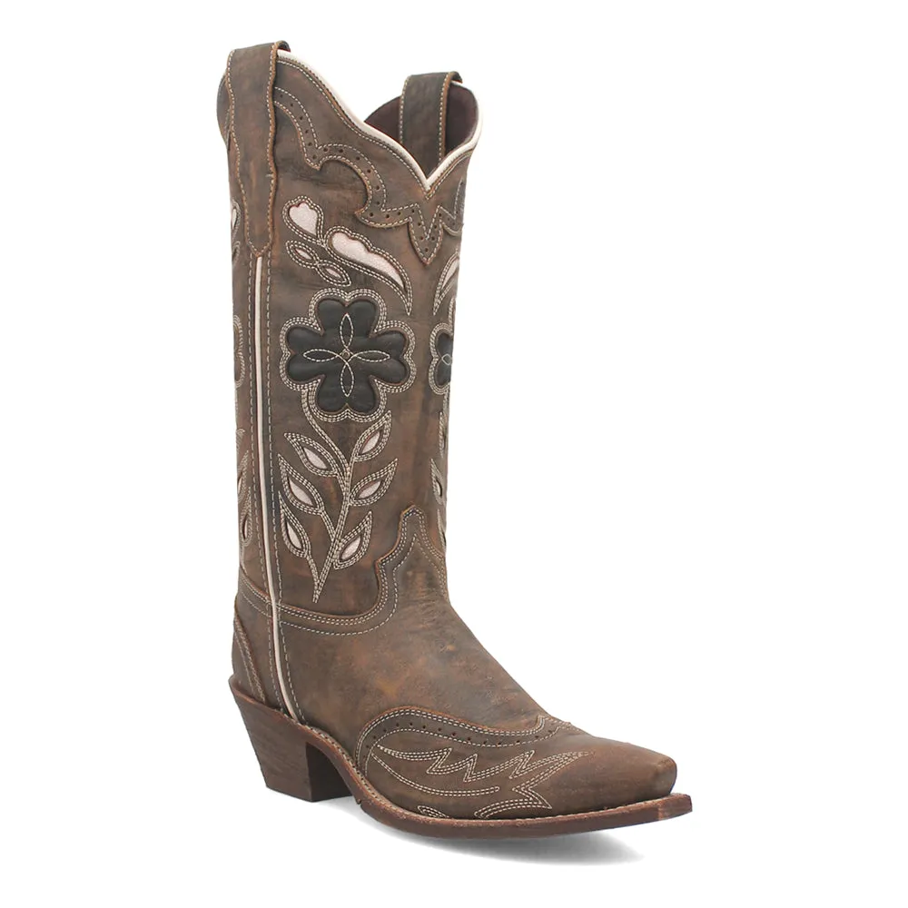 Zuri Leather Floral Embroidered Snip Toe Cowboy Boots