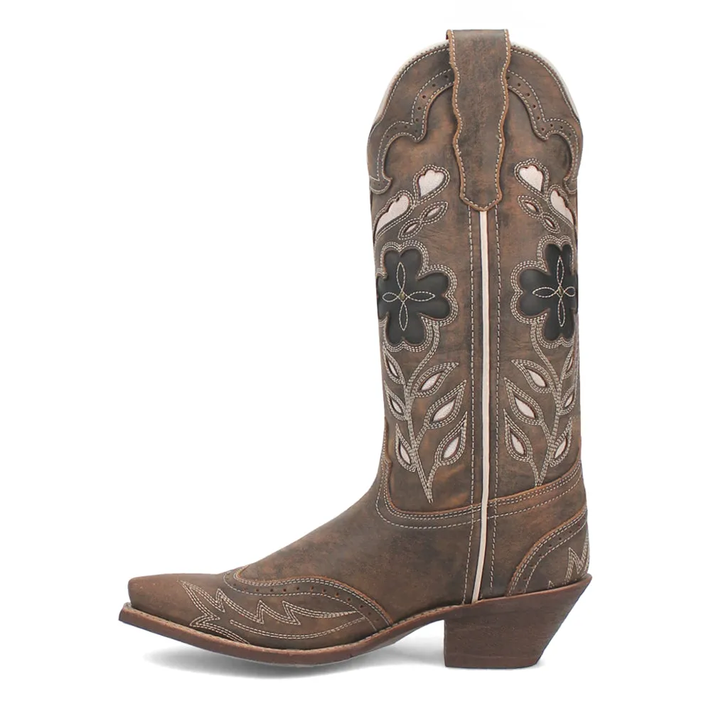 Zuri Leather Floral Embroidered Snip Toe Cowboy Boots